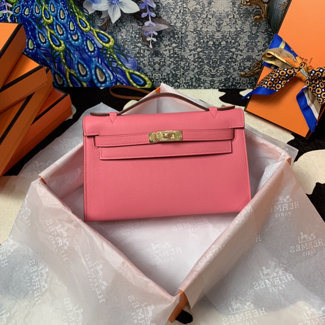 Hermes Mini Kelly Pochette 22cm Bag In Rose Pink Epsom Leather